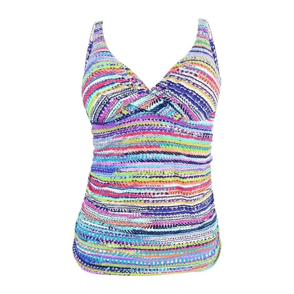 Anne Cole Striped Bra-Sized Underwire Tankini Top Swim - Main Image